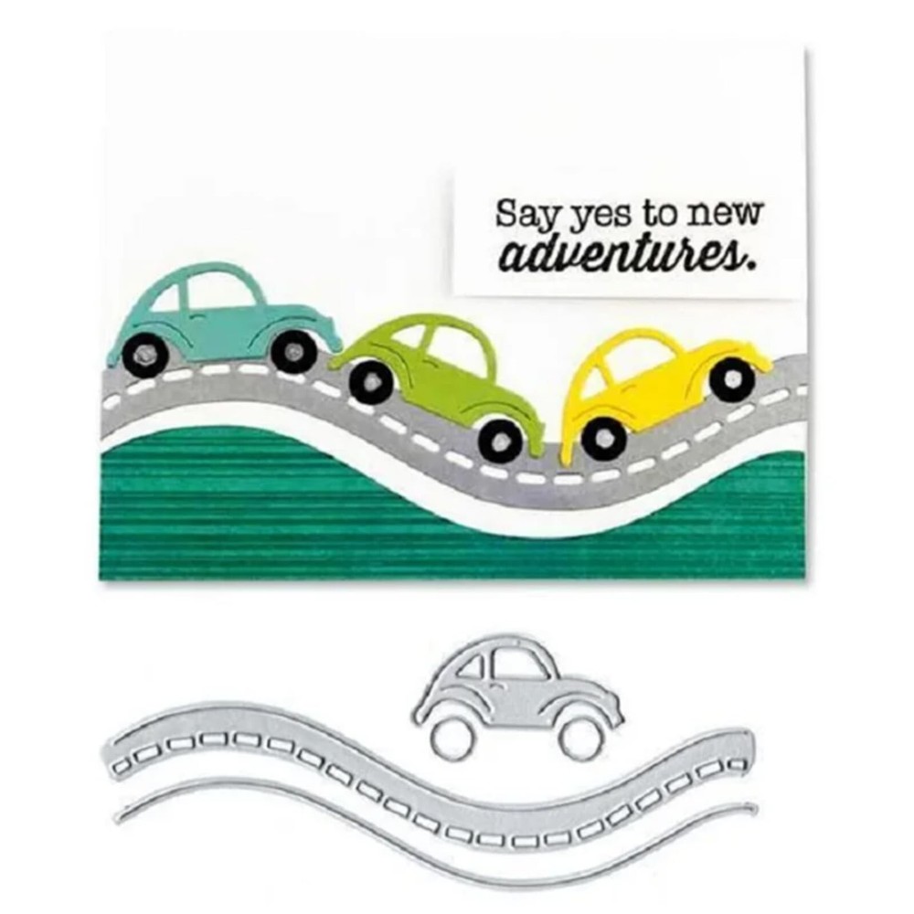 Car Highway Border Metal Die Cuts, Car and Road Frame Background Wedding Cutt…