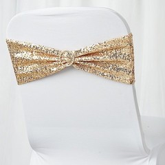 10 Champagne Spandex Sequined CHAIR SASHES Ties Wraps Wedding Party Decorations