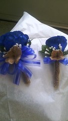 14Pc wedding Package Royal Blue and White & Burlap! Bouquets, bout and corsages