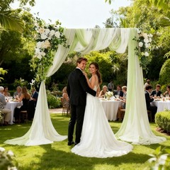 Wedding Arch Draping Fabric 26.2 x 2.5FT Green Rose Artificial Flower Decor