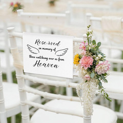 Reserved Seating Chair Signs, in Loving Memory Memorial Wedding Sign Pew Cloths