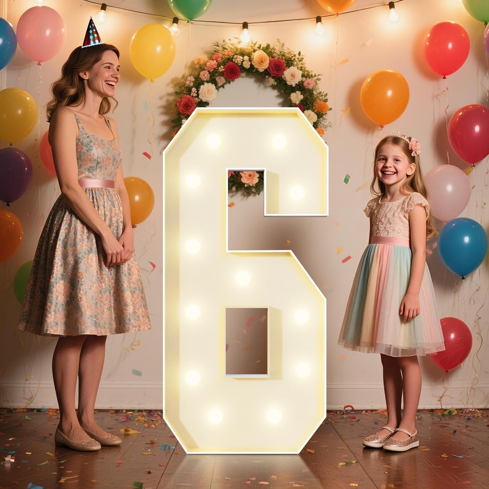 4FT Marquee Numbers 6 Sign,Large Light Up Numbers Party Decoration – Hook and…