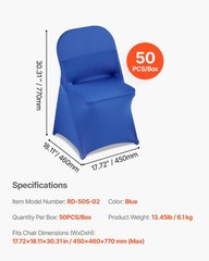 VEVOR 50PCS Blue Stretch Spandex Folding Chair Covers for Wedding Party Dining