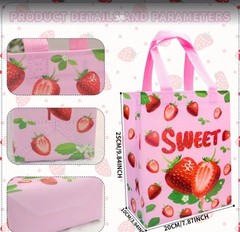 7pcs Strawberry Party Favor Bags with Pink Bow & Strawberry Design – Non-Woven