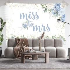 Rsuuinu Miss to Mrs Backdrop Blue Floral Gold Dots Bridal Shower 7x5ft,