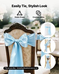 7x108in Light Blue Satin Chair Sashes 100 Pack, Reinforced Edge Event Decor