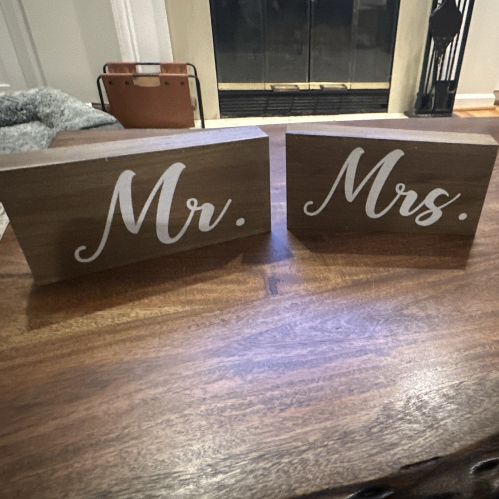 Mr. & Mrs. MDF Table Decorations, Brown & White, Reusable Wedding Decor
