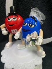 M & M Candy Wedding Cake Topper Mr Your Pick Groom Mrs BLUE Bride M&M Funny