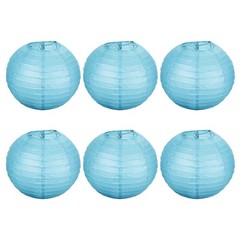 6pcs 8 Inch Folding Hanging Paper Lanterns Medium Lampshade Light Blue