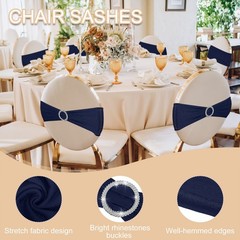 10 Pack Chair Sashes Stretch Chair Cover Band Bows Cover Band Navy Blue]