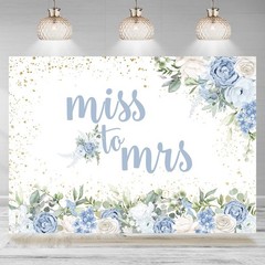 Rsuuinu Miss to Mrs Backdrop Blue Floral Gold Dots Bridal Shower 7x5ft,