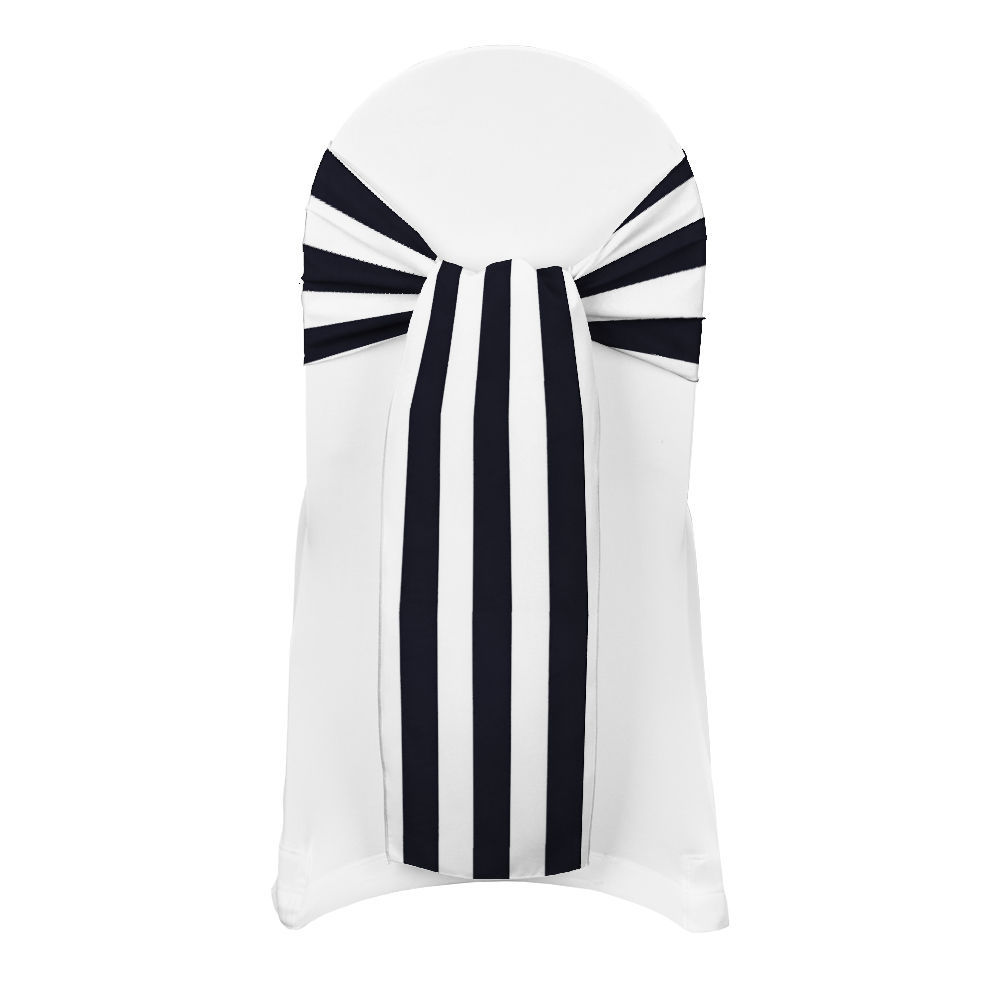 200 STRIPE SATIN CHAIR COVER SASH BOWS 6″X108″ STRIPED PRINT WEDDING Made USA
