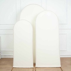 3 IVORY Matte Fitted Spandex Round Top Arch Backdrop STAND COVERS Set Events