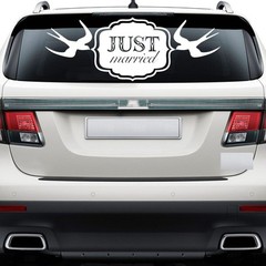 Just Married with Doves Wedding Wall Decor Vinyl Sticker Decal 8″h x 22″w