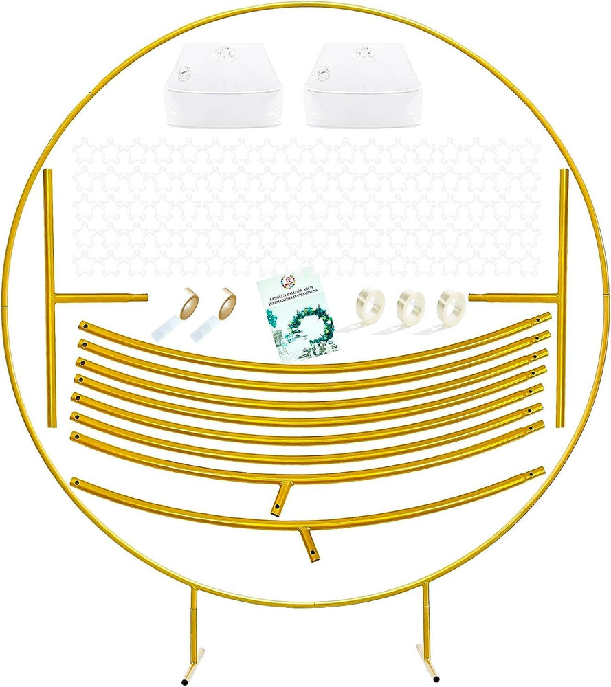 7.2Ft Gold Metal round Balloon Arch Kit, Backdrop Circle Stand Arch Frame for We
