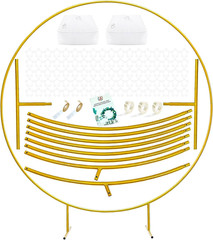 7.2Ft Gold Metal round Balloon Arch Kit, Backdrop Circle Stand Arch Frame for We