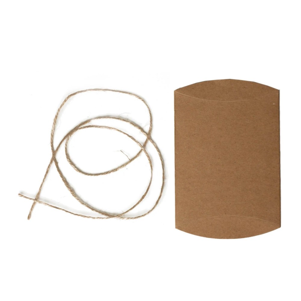50 Natural Rustic Pillow Paper Gift Favor Boxes Jute Ribbons Party Decorations