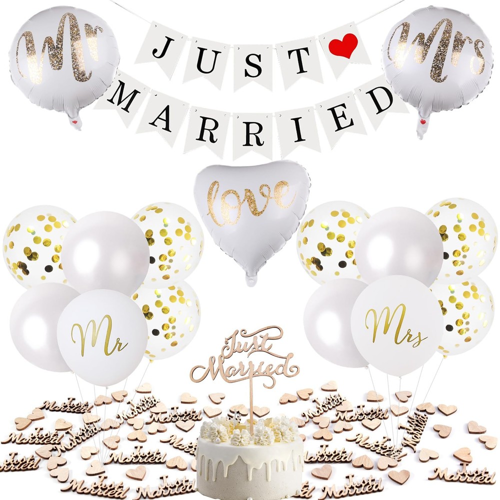 Just Married Decorations Wedding Decor Kit, Mr & Mrs Decorations Wedding Balloons Just…