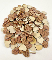 Wooden Heart Wedding Confetti 1″ Happily Ever After and Once Upon a Time Qty 277