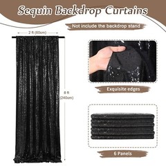Black Sequin Backdrop Curtains 6 Pieces 2FTx8FT Shimmer Birthday Wedding Phot…