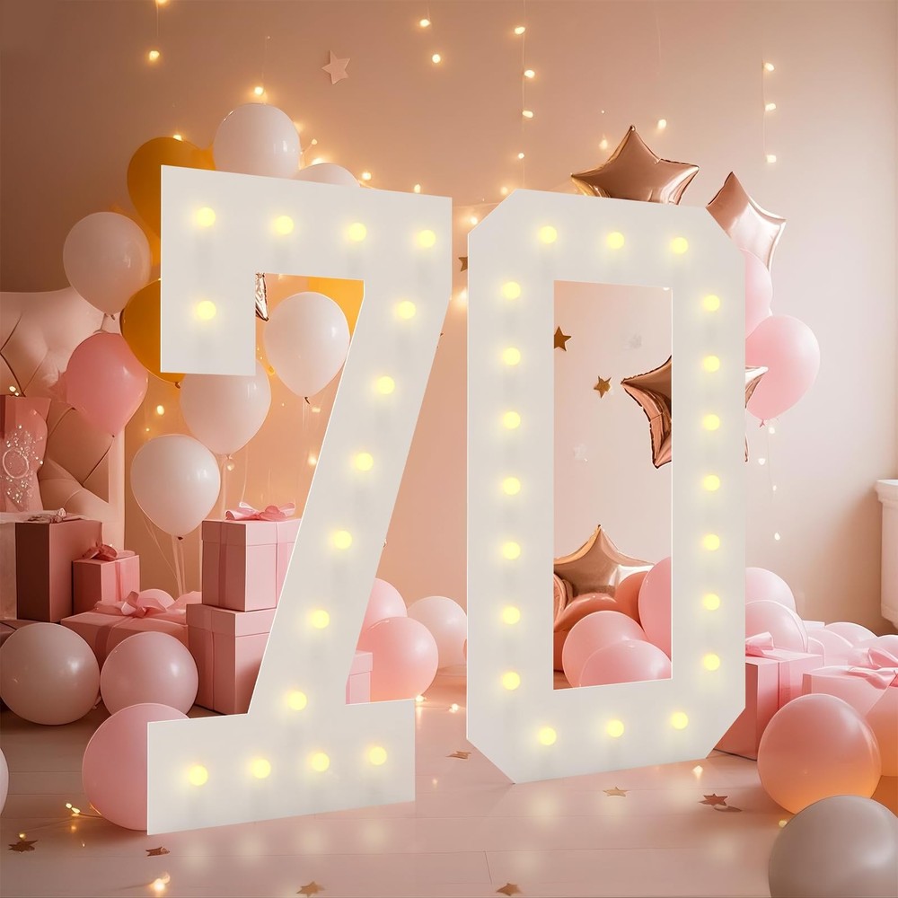 LOBOOM 4FT Light Up Numbers, Marquee Numbers 4 Feet Tall 4 FT, Number 70