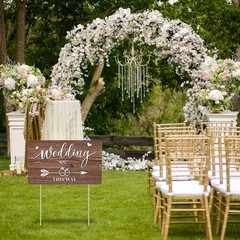 Lesnala 3 Pcs Double Sided Wedding This Way 14.2 x 8.5 inches, Brown-3PCS