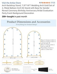 Gold Wedding Arches 7.5 Ft and 6 Ft Tall Metal Wedding Arch for Ceremony
