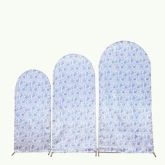 3 Chinoiserie Floral Satin Round Top Arch Backdrop Stand Covers Set Party Events