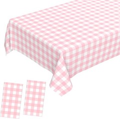 2 Pcs Pink Gingham Tablecloth, Disposable Plastic Pink Checkered Table Cloth,