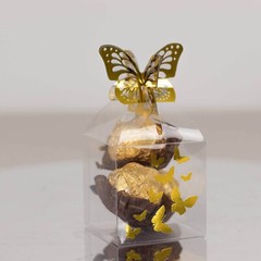 25 Clear Plastic Square Candy Gift Boxes Gold Butterfly Top Party Decorations