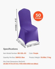 VEVOR 50PCS Purple Stretch Spandex Folding Chair Covers for Wedding Party Dining
