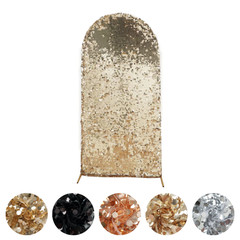 5 ft Payette Sequin Fitted Round Top Wedding Arch Backdrop Stand Cover Party