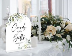 Greenery Cards and Gifts Sign, 6 x 8 Inch White Arch Acrylic Wedding Sign wit…