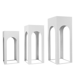3 Piece White Iron Sheet Square Table Pillar Modern Floor Standing 65*29*29cm