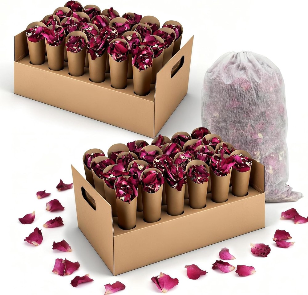 Wedding Confetti Cone Stand Box with Dried Rose Flowers(6 Litres),