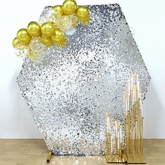 8 ft SILVER Big Payette Sequin Hexagon Backdrop STAND COVER Party Decorations