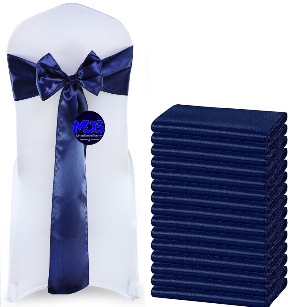 100 Navy Blue Satin Chair Sashes Silky Sateen Chair Bows wedding party décor