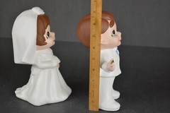 Atlantic Mold Vintage 9” Bride and Groom Blue Eyes/Brown Eyes Ceramic Figures