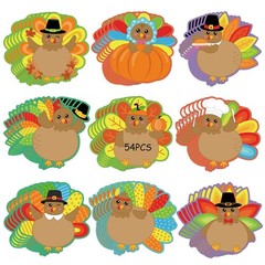 54 Pcs Thanksgiving Turkey Cut-Outs Double Printed Fall Paper Decor for Thank…