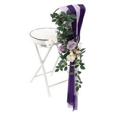 Wedding Chair Back Flowers Artificial Prevent Fading Purple Chair Decorations