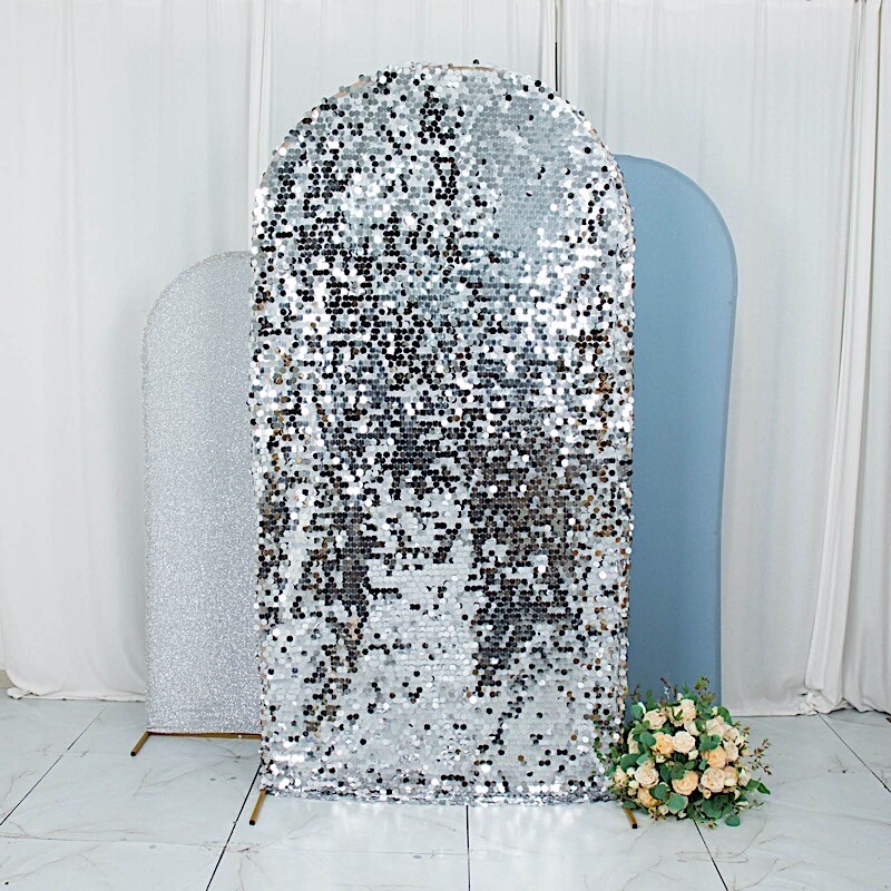 3 DUSTY BLUE SILVER Assorted Fitted Round Top Arch Backdrop STAND COVERS Set