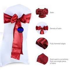 100 APPLE RED Satin Chair Sashes Bows Wedding Party Banquet Event DIY Decoration