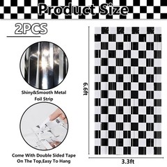 2 Pcs Race Car Curtains, Checkered Black White Foil Streamers Fringe Curtains…
