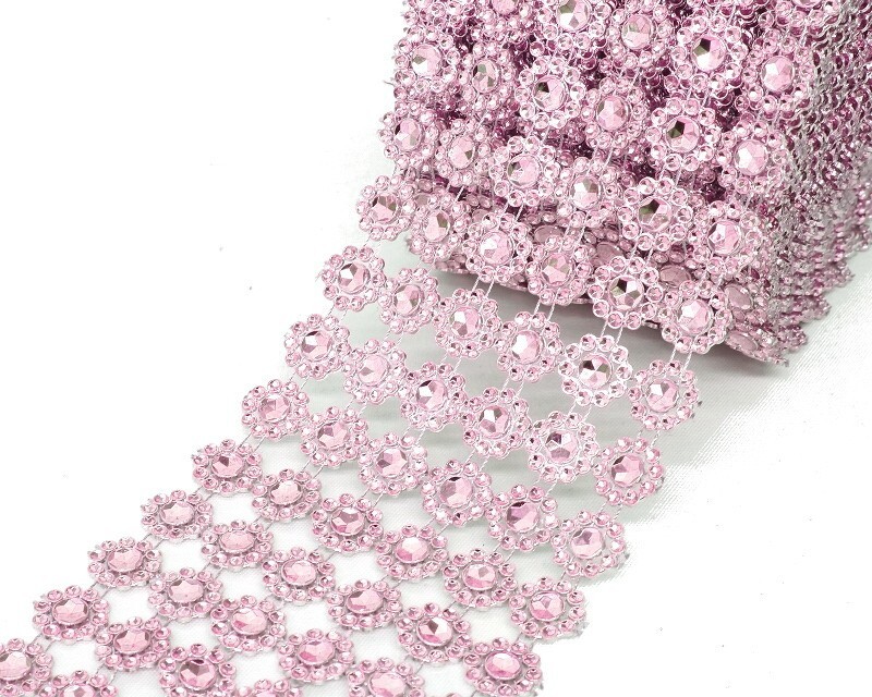 10YD Pink Diamond Bling Mesh Rhinestone Ribbon Wrap Wedding Decoration 4″