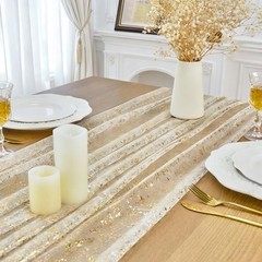 2Pcs Gold Glitter Christmas Table Runner, Gauze Sheer Sequin Rose Gold