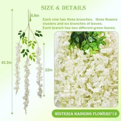 12 PCS Wisteria Hanging Flowers, 3.6ft Fake Vines Artificial Wisteria Garland
