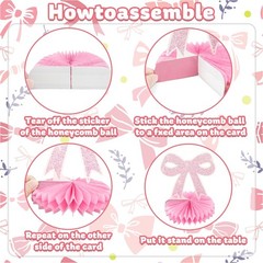 9Pcs Pink Bow Party Honeycomb Centerpieces Decorations, Pink Bow Coquette Bir…
