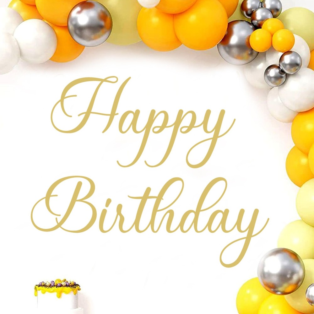 Happy Birthday Party Backdrop Wall Stickers, Gold Script Lettering with Arch …