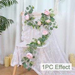 2 Pack 13FT Flower Garland, Artificial Rose Vine Fake Flower 2PCS Light Pink
