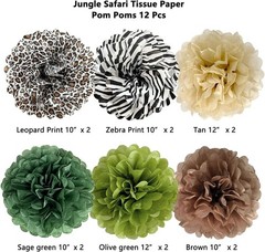 Jungle Safari Tissue Paper Pom Poms Wild Animal Leopard Zebra Print Cheetah P…